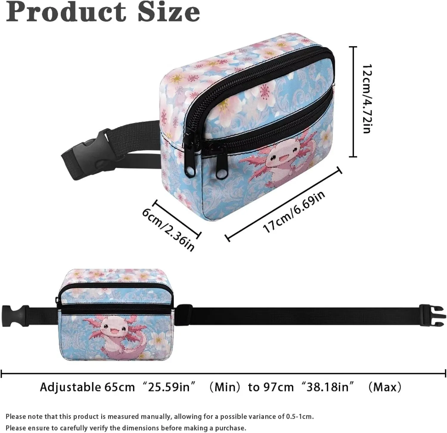 Kuiaobaty Kawaii Axolotl Fanny Pack for Girls Toddler Kids Mini Belt Bag with Zipper Pockets Pink Cherry Blossom Waist Bag for Travelling Running Hiking Casual