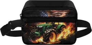 Kuiaobaty Kids Fanny Pack Boys American Flag Flame Truck Print Small Waist Pack Belt Waist Bag with Adjustable Strap for Children Sport Running, Camping