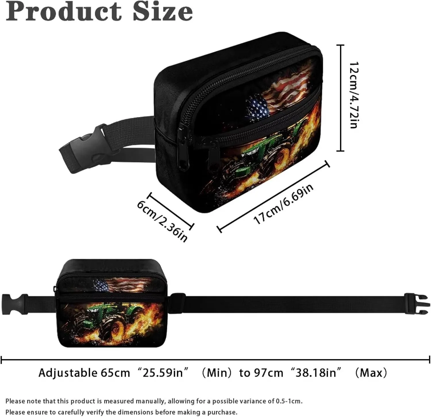 Kuiaobaty Kids Fanny Pack Boys American Flag Flame Truck Print Small Waist Pack Belt Waist Bag with Adjustable Strap for Children Sport Running, Camping