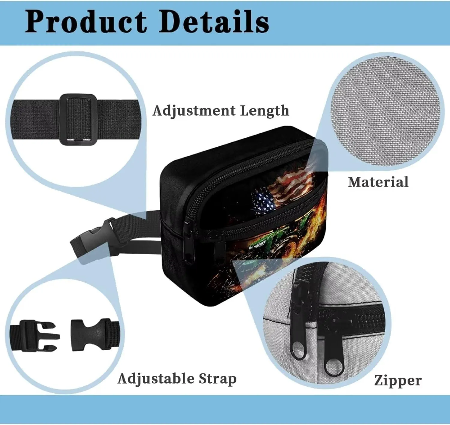 Kuiaobaty Kids Fanny Pack Boys American Flag Flame Truck Print Small Waist Pack Belt Waist Bag with Adjustable Strap for Children Sport Running, Camping
