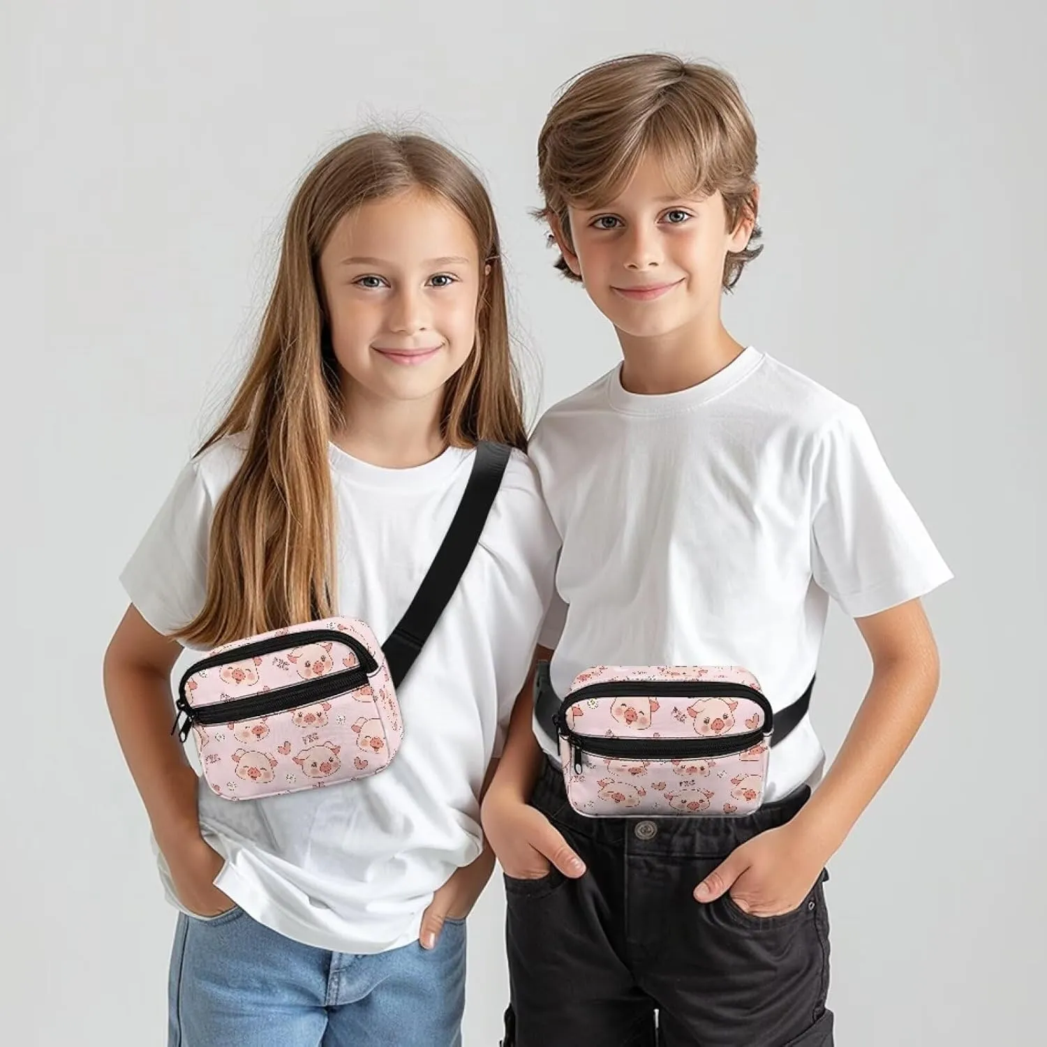 Kuiaobaty Kids Fanny Pack for Girls Travel Small Waist Bag Crossbody Belt Bag for Little Girls Toddler Cute Cartoon Pink Pig Fanny Bag