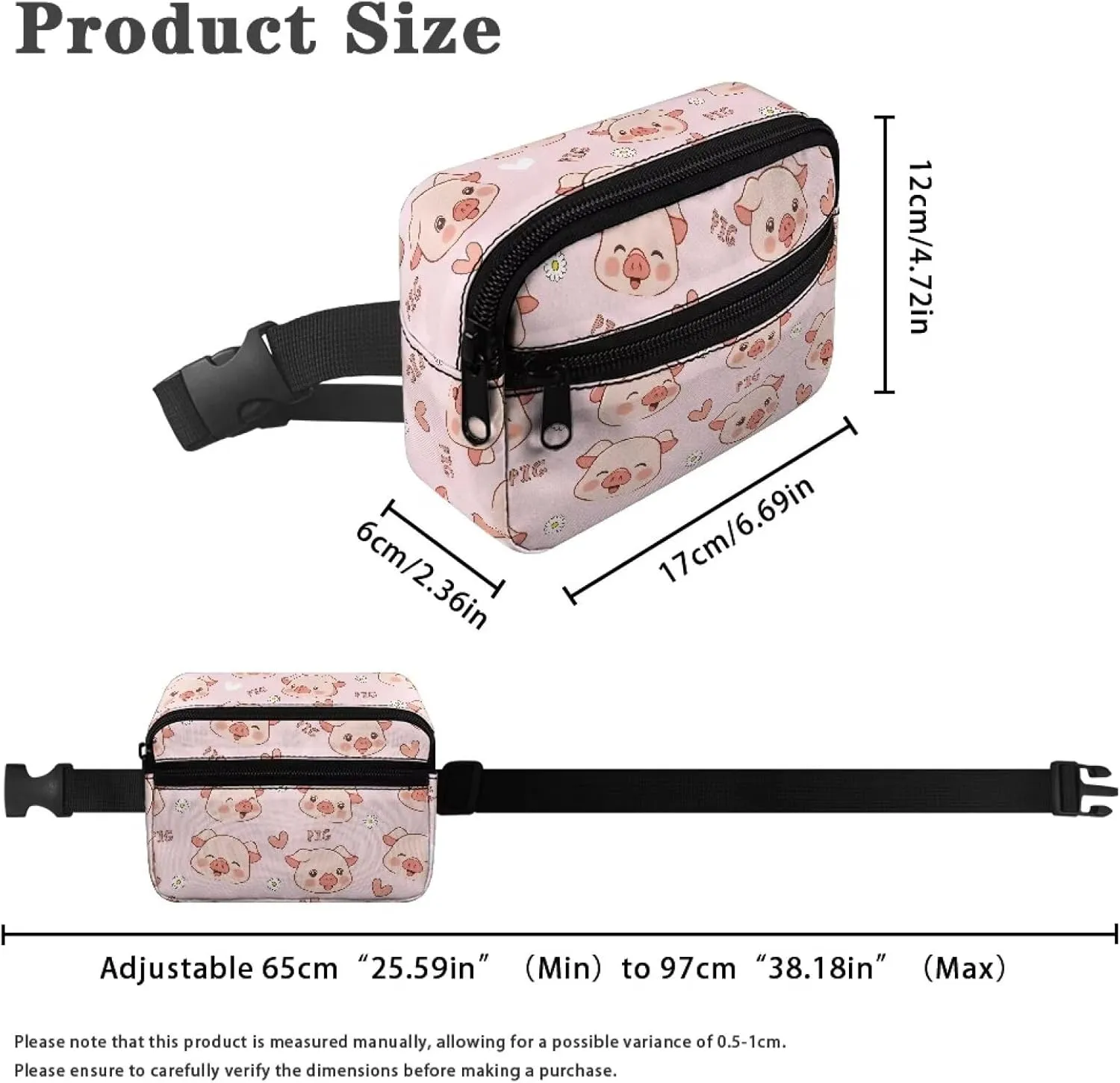 Kuiaobaty Kids Fanny Pack for Girls Travel Small Waist Bag Crossbody Belt Bag for Little Girls Toddler Cute Cartoon Pink Pig Fanny Bag
