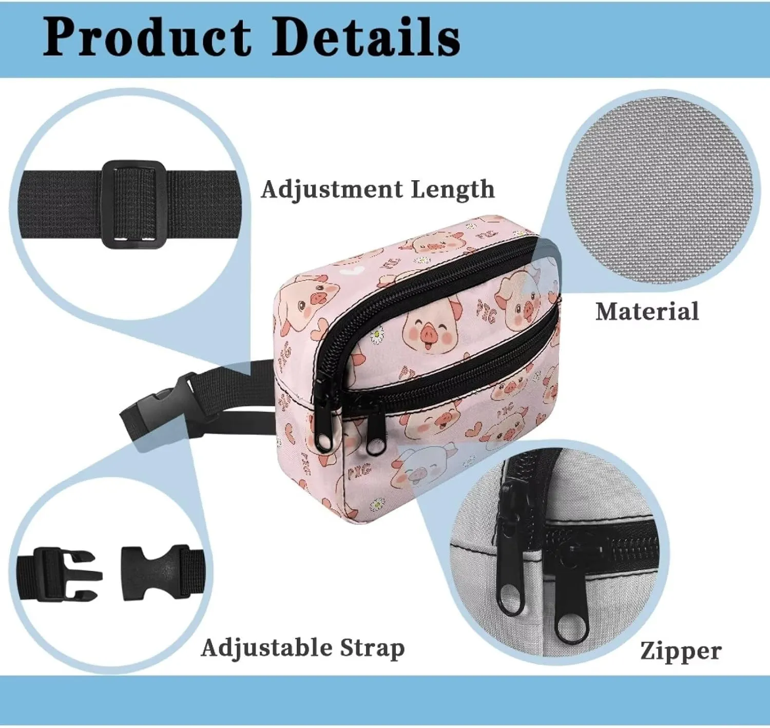 Kuiaobaty Kids Fanny Pack for Girls Travel Small Waist Bag Crossbody Belt Bag for Little Girls Toddler Cute Cartoon Pink Pig Fanny Bag