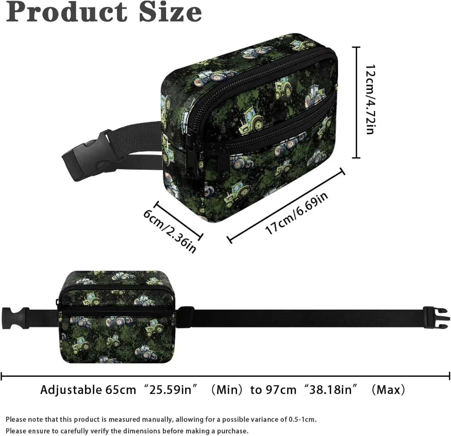 Kuiaobaty Kids Fanny Pack for Toddler Boys Cartoon Green Tractor Waist Chest Bag Adjustable Belt Chest Shoulder Pack Casual Bag Bum Bags for Running Hiking Travel Holiday