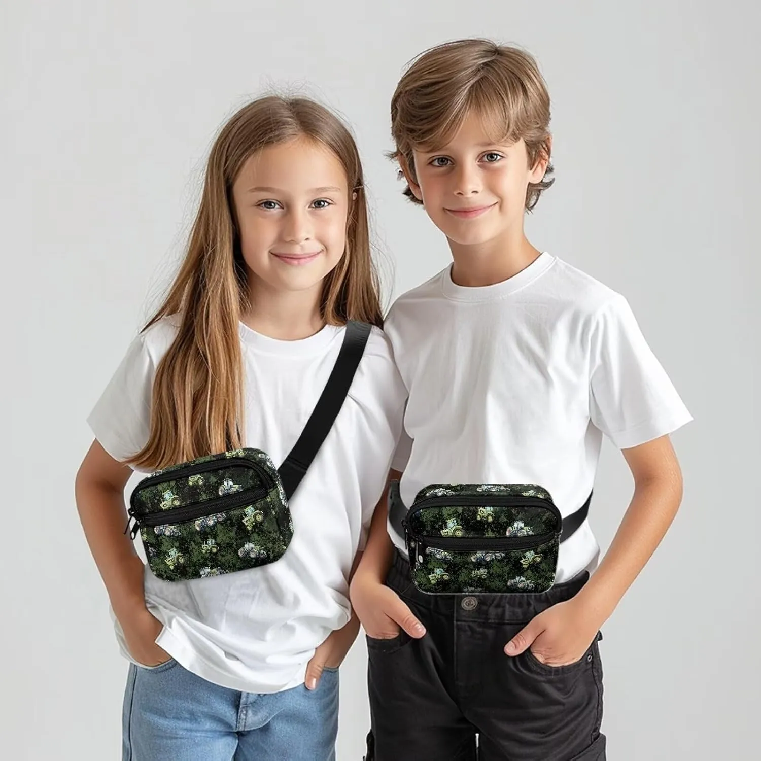 Kuiaobaty Kids Fanny Pack for Toddler Boys Cartoon Green Tractor Waist Chest Bag Adjustable Belt Chest Shoulder Pack Casual Bag Bum Bags for Running Hiking Travel Holiday