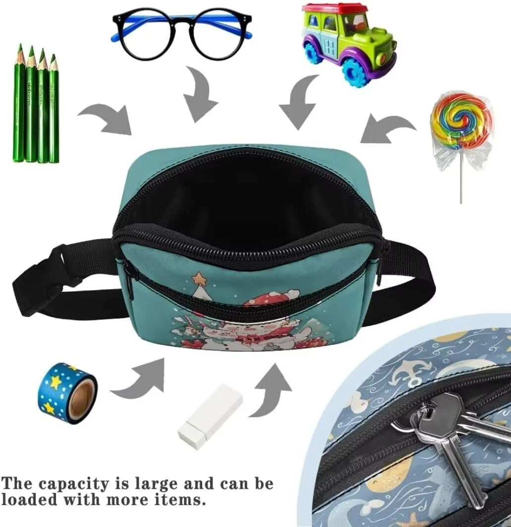 Kuiaobaty Snowman Girls Fanny Pack Purse Cartoon Mini Belt Bag for Active Thicken Waist Bag with Pockets Large Capacity Sling Bag with Zipper Thicken Crossbody Bag for Girls Gift for Sister