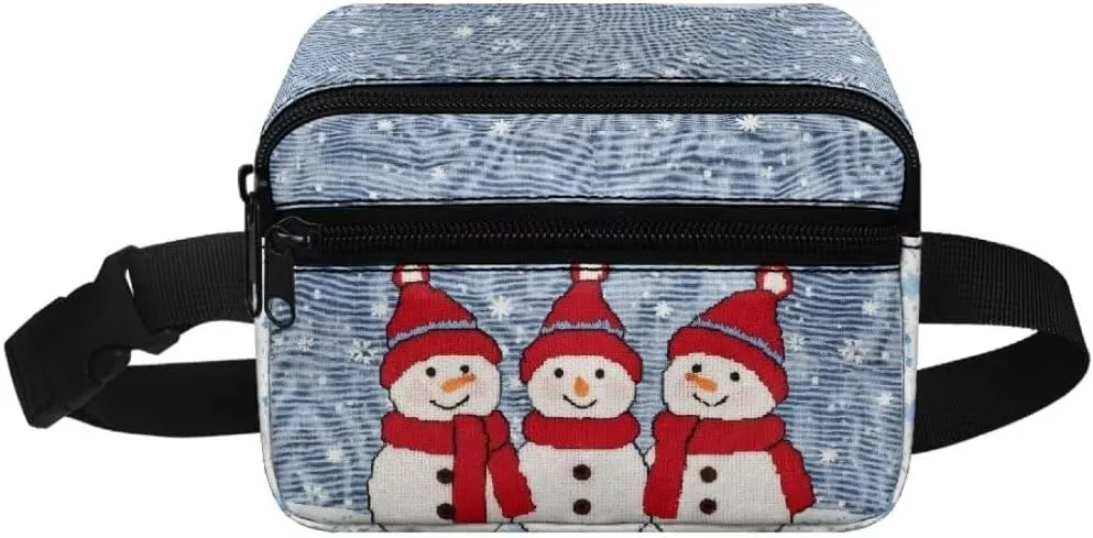 Kuiaobaty Snowman Large Waist Bag for Travel Cute Fanny Pack with Zipper Plus Size Belt Bag for Hiking Large Capacity Bum Bag for Active Portable Crossbody Bag for Girls Gift for Christmas