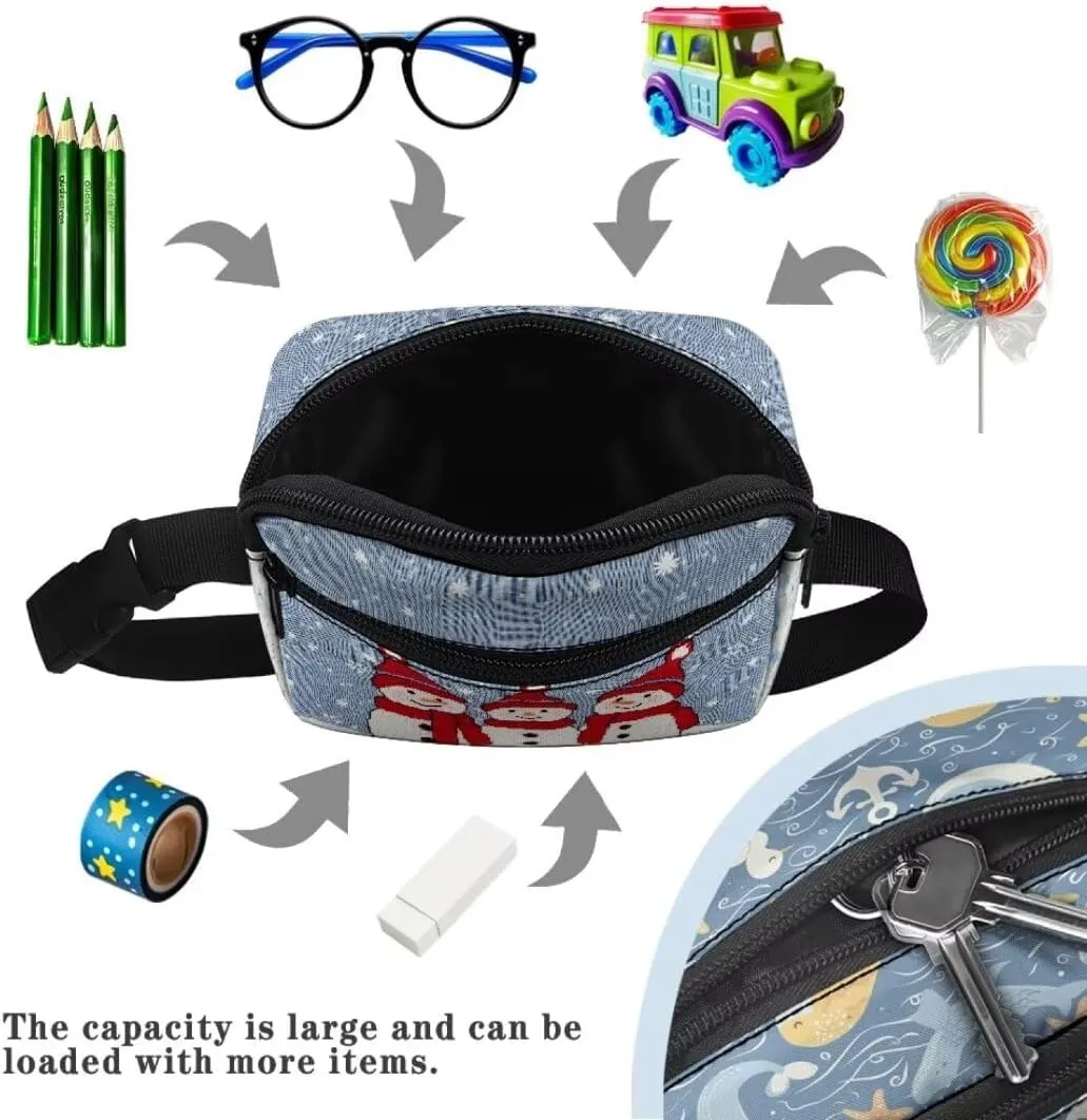 Kuiaobaty Snowman Large Waist Bag for Travel Cute Fanny Pack with Zipper Plus Size Belt Bag for Hiking Large Capacity Bum Bag for Active Portable Crossbody Bag for Girls Gift for Christmas