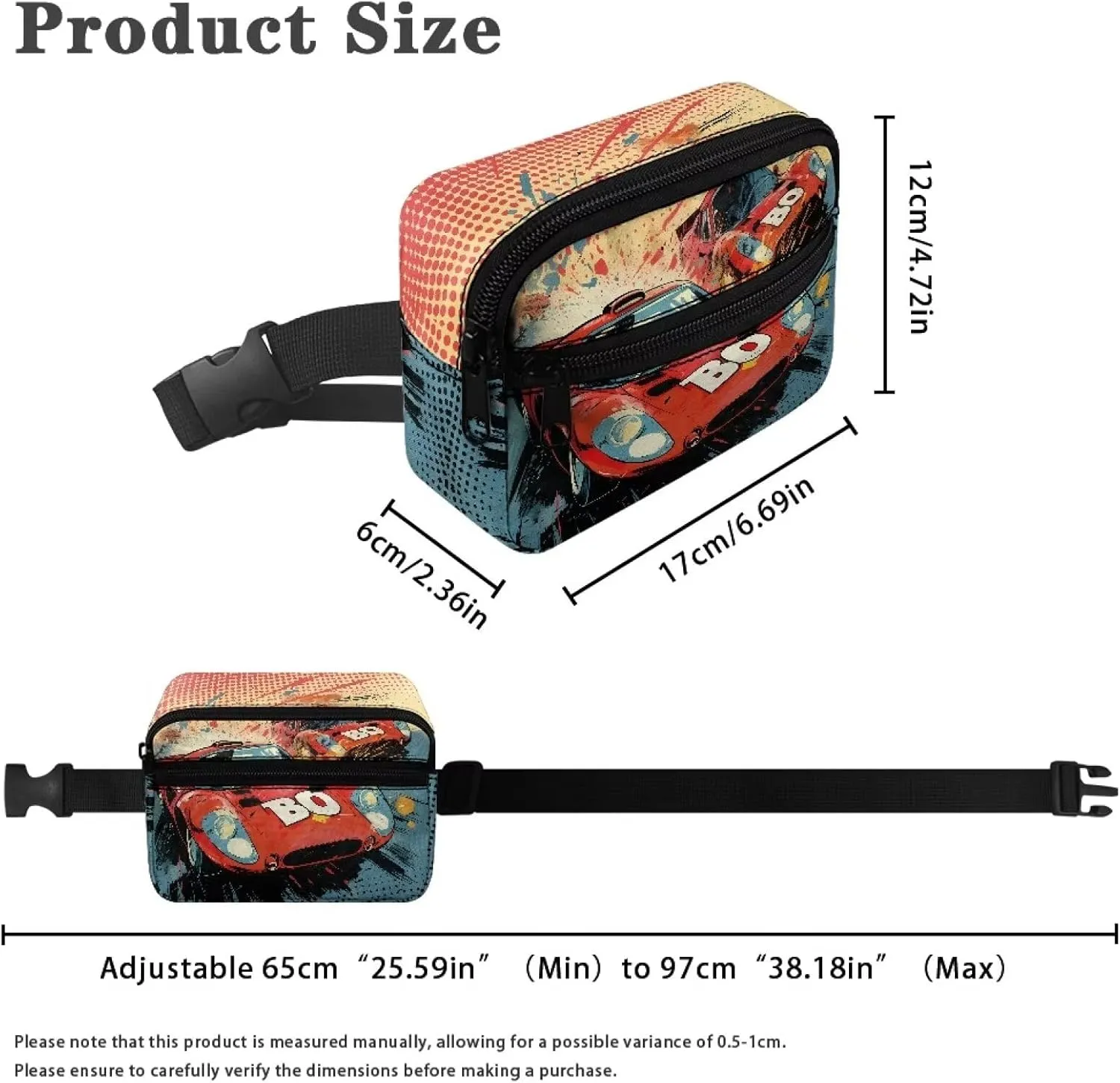Kuiaobaty Toddler Boys Fanny Pack Waist Bag Cute Red Race Car Printed Travel Portable Belt Bag for Hiking Kids Crossbody Bags with Zipper Pockets