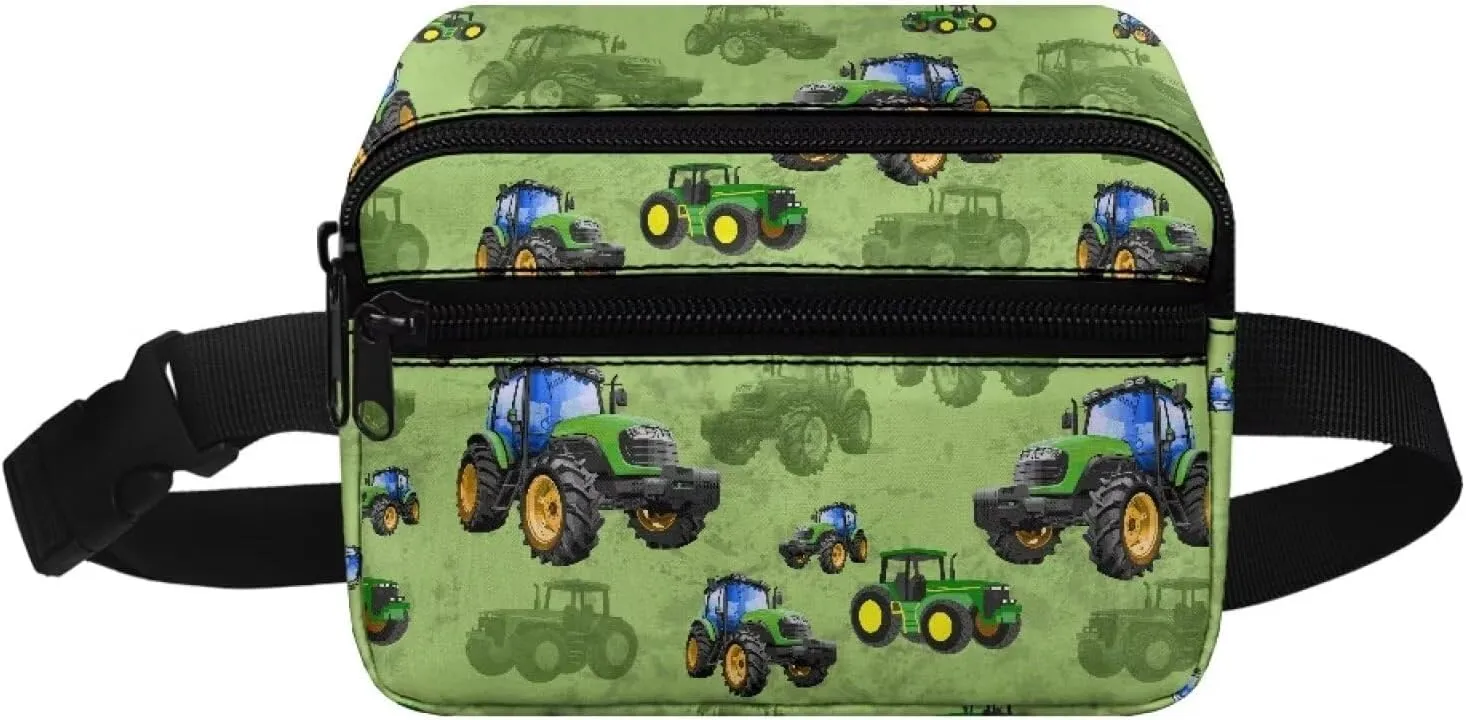 Kuiaobaty Toddler Kids Fanny Pack for Boys Green Cartoon Tractor Pattern Kids Belt Bag for Boys with Adjustable Belt Kids Waist Pack for Little Boys