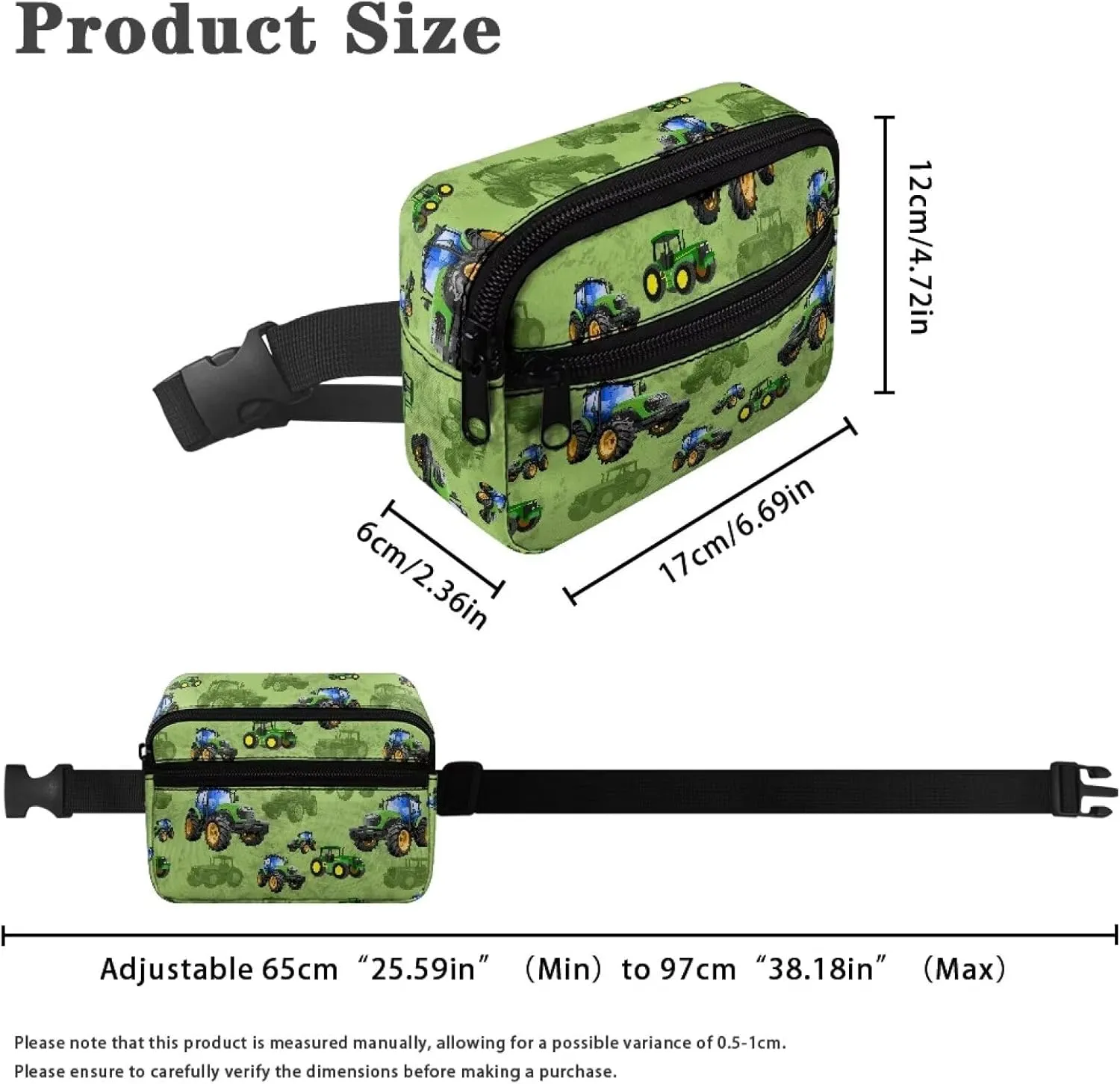 Kuiaobaty Toddler Kids Fanny Pack for Boys Green Cartoon Tractor Pattern Kids Belt Bag for Boys with Adjustable Belt Kids Waist Pack for Little Boys