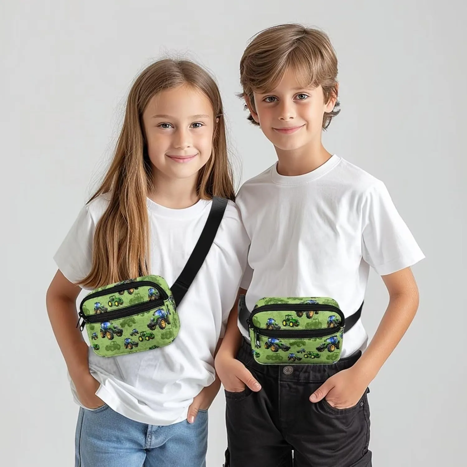 Kuiaobaty Toddler Kids Fanny Pack for Boys Green Cartoon Tractor Pattern Kids Belt Bag for Boys with Adjustable Belt Kids Waist Pack for Little Boys