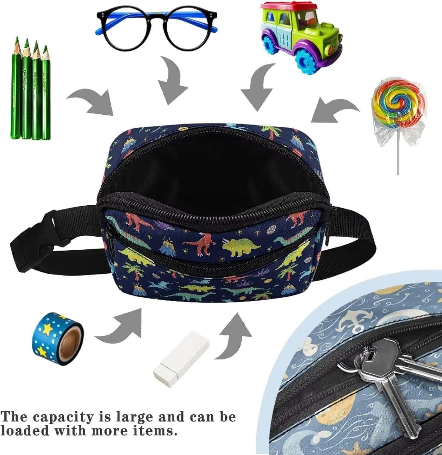 Kuiaobaty Waist Bag for Kids Cute Cartoon Dinosaur Fanny Pack for Little Boys, Adjustable Waist Pack Small Chest Crossbody Purse, Fashion Kids Bum Bag Lightweight Chest Bag