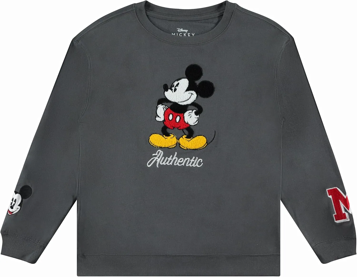 Ladies Mickey Mouse Fashion Sweatshirt Crewneck - Chenille Patch & Embroidery Sleeve - Mickey & Minnie Sweatshirt