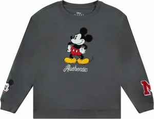 Ladies Mickey Mouse Fashion Sweatshirt Crewneck - Chenille Patch & Embroidery Sleeve - Mickey & Minnie Sweatshirt