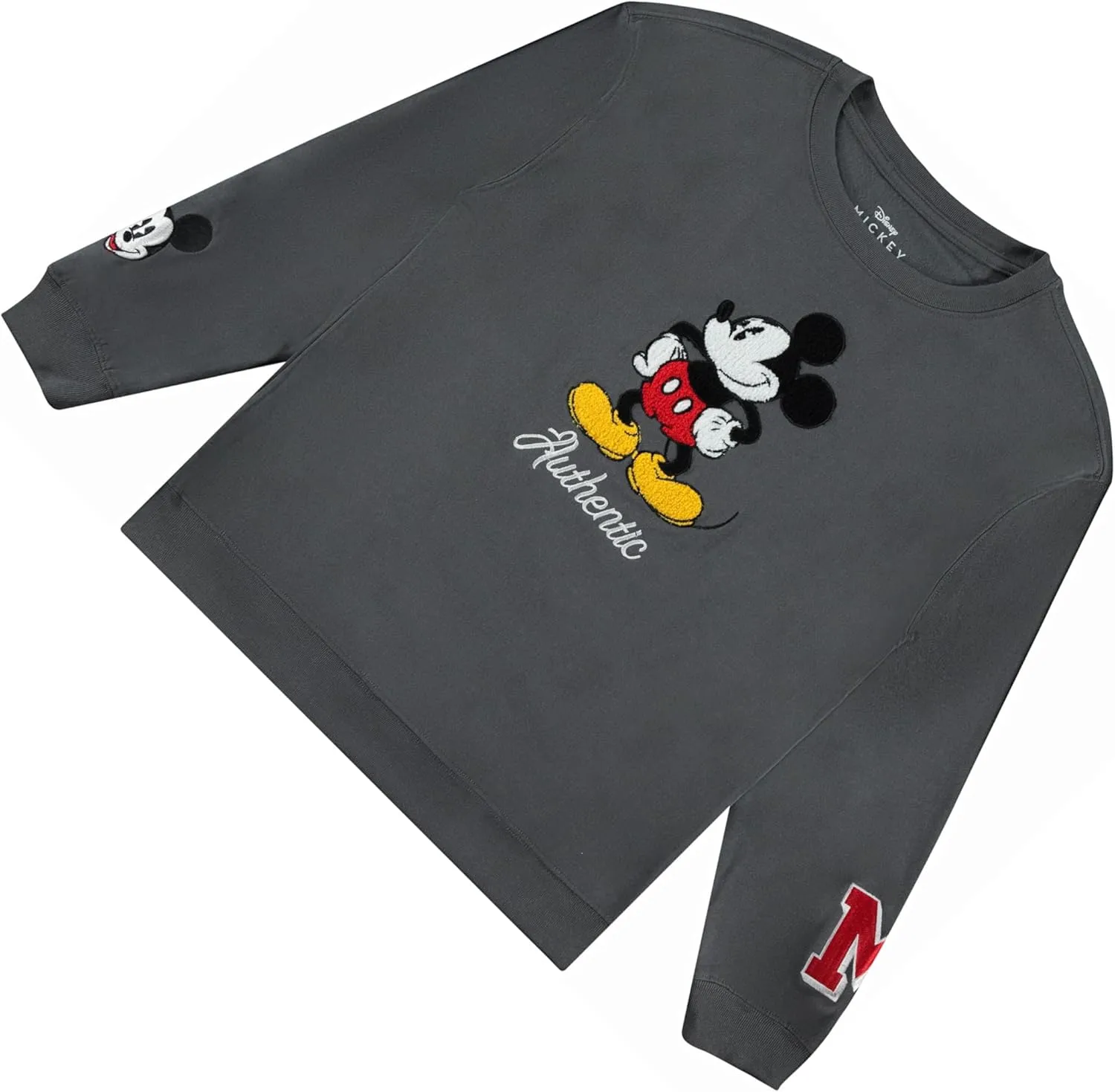 Ladies Mickey Mouse Fashion Sweatshirt Crewneck - Chenille Patch & Embroidery Sleeve - Mickey & Minnie Sweatshirt