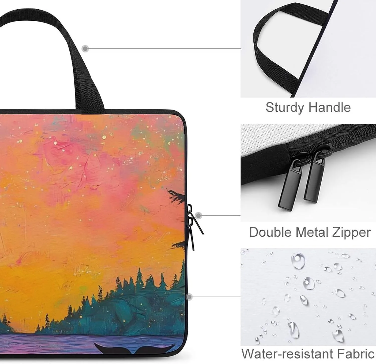 Lake Monster Trees Fantasy Moon Laptop Sleeve Bag Computer Carrying Case Laptops Protective Cover for Travel Business