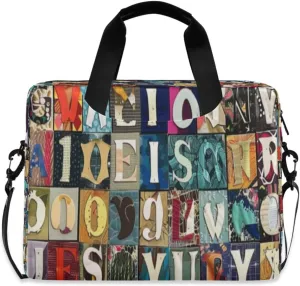 Laptop Bag for Women - Fits 16 inch with Laptop Compartment Carrying Messenger Sleeve with Strap Professional Fashion Travel Purse for Business Office Bag 26 Letter Puzzle