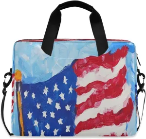 Laptop Bag for Women - Fits 16 inch with Laptop Compartment Carrying Messenger Sleeve with Strap Professional Fashion Travel Purse for Business Office Bag American Flag