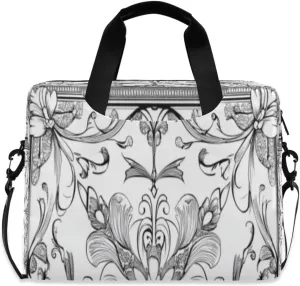 Laptop Bag for Women - Fits 16 inch with Laptop Compartment Carrying Messenger Sleeve with Strap Professional Fashion Travel Purse for Business Office Bag Black and White Textured Flower