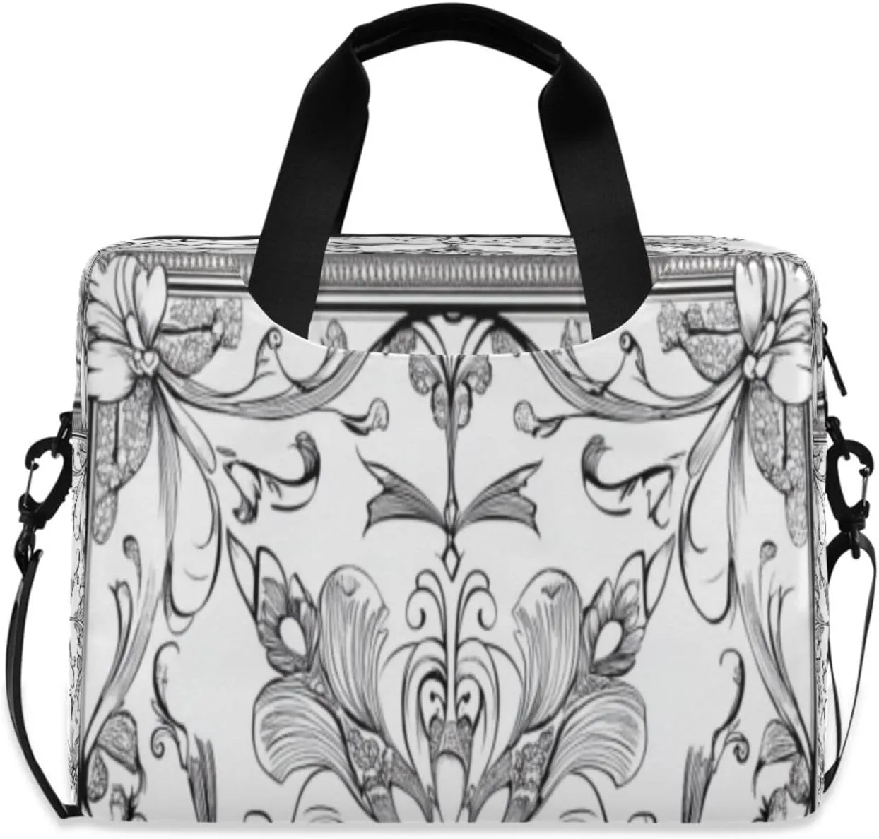 Laptop Bag for Women - Fits 16 inch with Laptop Compartment Carrying Messenger Sleeve with Strap Professional Fashion Travel Purse for Business Office Bag Black and White Textured Flower