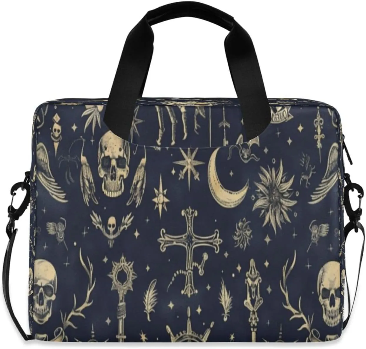 Laptop Bag for Women - Fits 16 inch with Laptop Compartment Carrying Messenger Sleeve with Strap Professional Fashion Travel Purse for Business Office Bag Black Skull Style