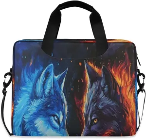 Laptop Bag for Women - Fits 16 inch with Laptop Compartment Carrying Messenger Sleeve with Strap Professional Fashion Travel Purse for Business Office Bag Dazzle Wolf
