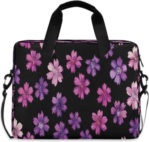 Laptop Bag for Women - Fits 16 inch with Laptop Compartment Carrying Messenger Sleeve with Strap Professional Fashion Travel Purse for Business Office Bag Purple Flowers