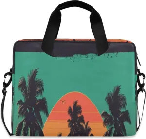 Laptop Bag for Women - Fits 16 inch with Laptop Compartment Carrying Messenger Sleeve with Strap Professional Fashion Travel Purse for Business Office Bag Sunset and Palm Trees