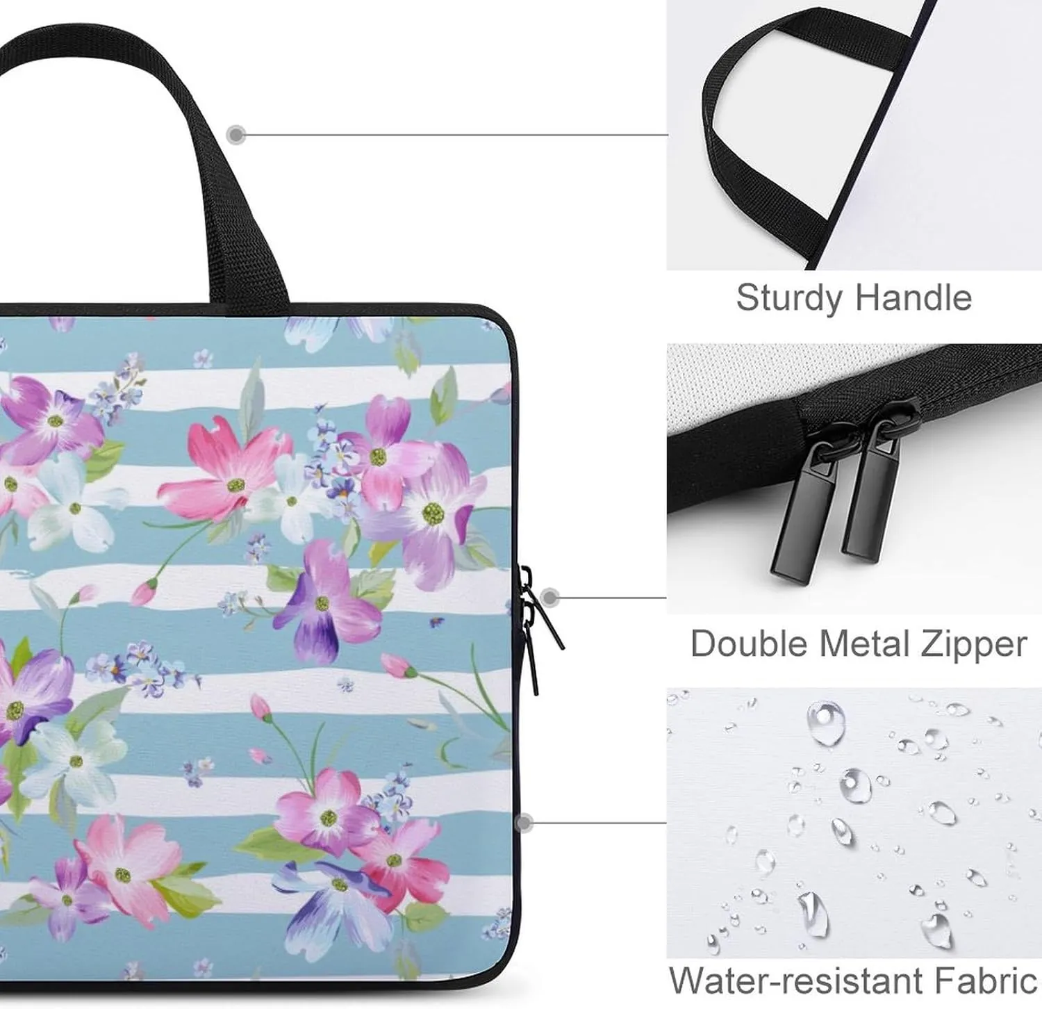 Laptop Case Sleeve Travel Striped Florals HandBag Laptop Bag Shock-proof Protective Computer Cover Tote Briefcase for