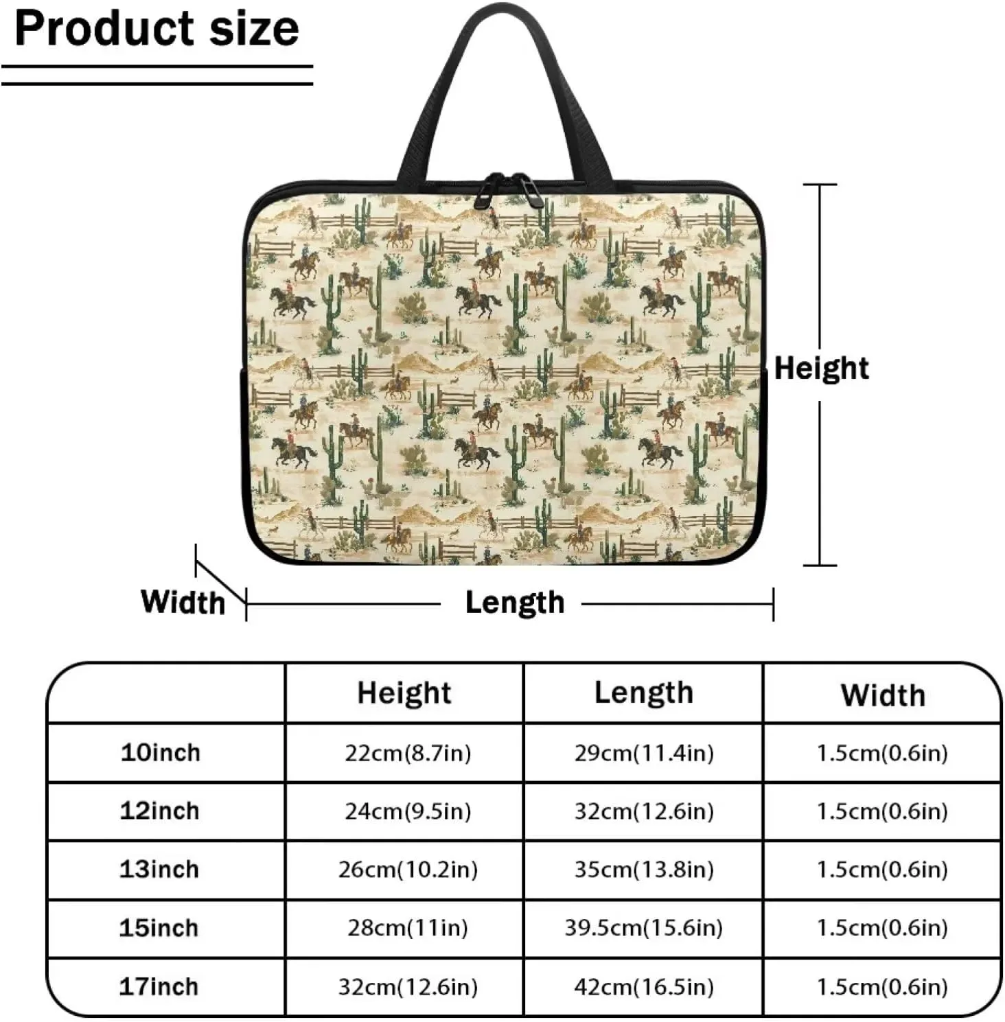 Laptop Sleeve Case for Women Men Work Computer Protective Bag Tablet Carrying Briefcase with Handle 360 Protective Laptop Bag,Cowboys Print