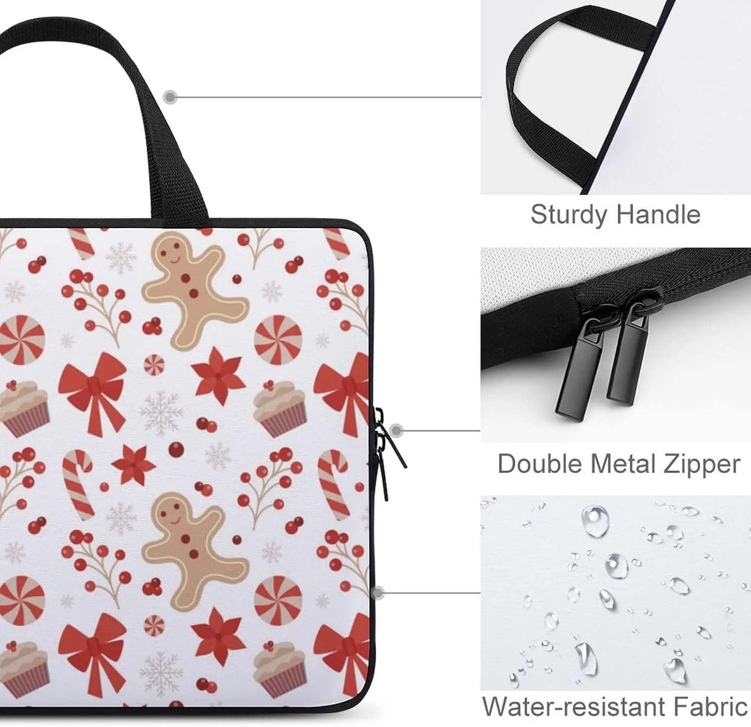 Laptop Sleeve Case Travel Gingerbread Candy Handle Laptop Bag Shockproof Protective Computer Cover Tote Briefcase for