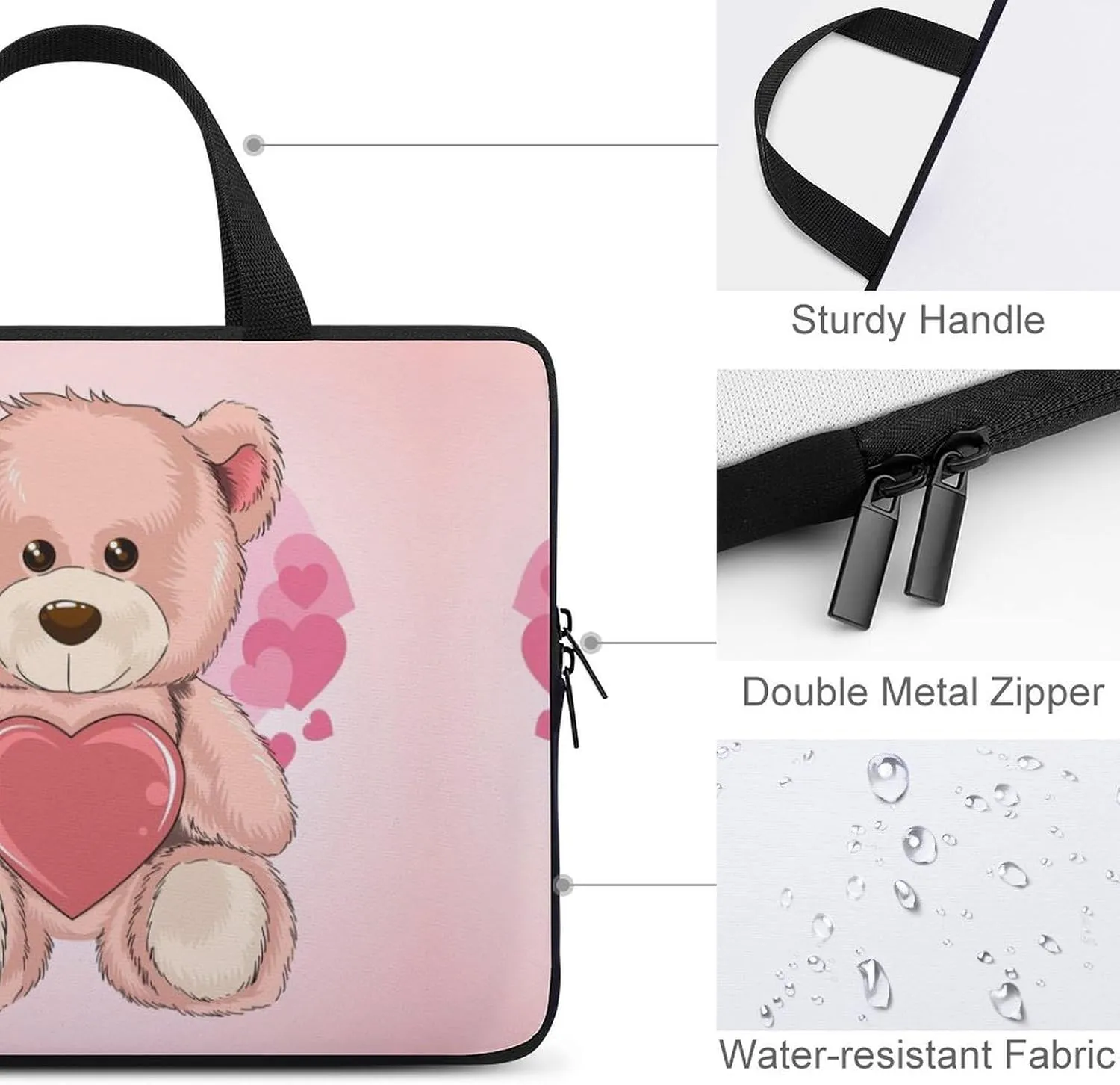Laptop Sleeve Case Traveling Pink Bear HandBag Laptop Bag Shockproof Protective Computer Cover Tote Briefcase
