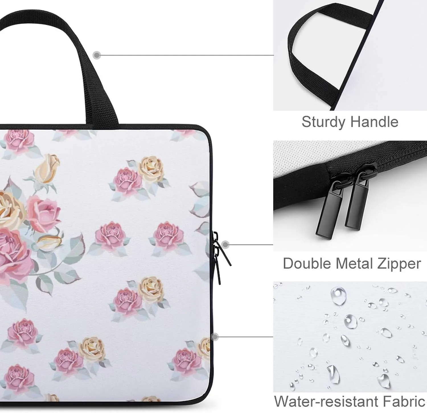 Laptop Sleeve Case Traveling Rose Florals HandBag Laptop Bag Shockproof Protective Computer Cover Tote Briefcase for