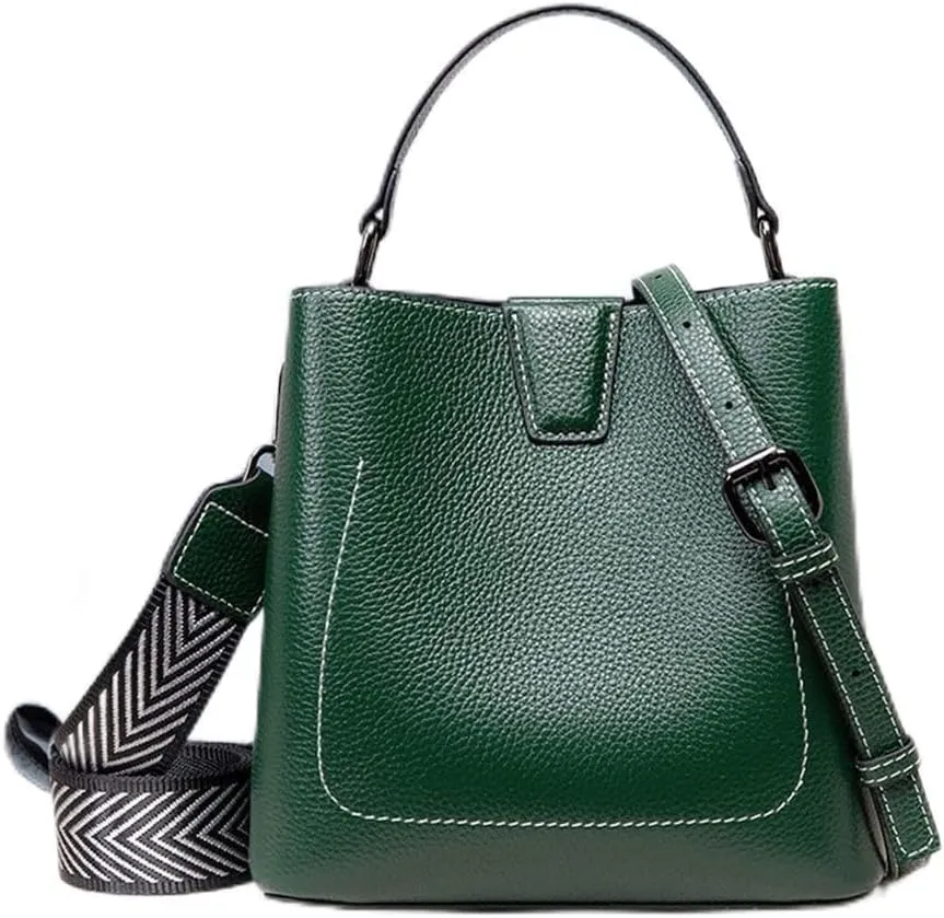 Leather Bucket Small Bag Women's Fashion Lychee Grain First Layer Leather Portable Shoulder Bag Messenger Bag Women(Gray)