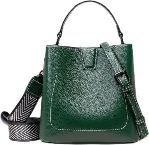 Leather Bucket Small Bag Women's Fashion Lychee Grain First Layer Leather Portable Shoulder Bag Messenger Bag Women(Gray)