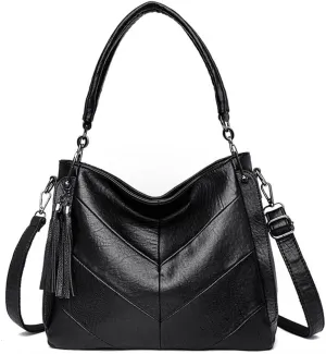 Leather Shoulder Purse Handbag Casual Retro Hobo Crossbody with Tassel Tote for Women Messenger Bags