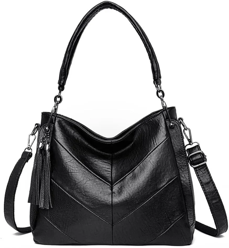Leather Shoulder Purse Handbag Casual Retro Hobo Crossbody with Tassel Tote for Women Messenger Bags