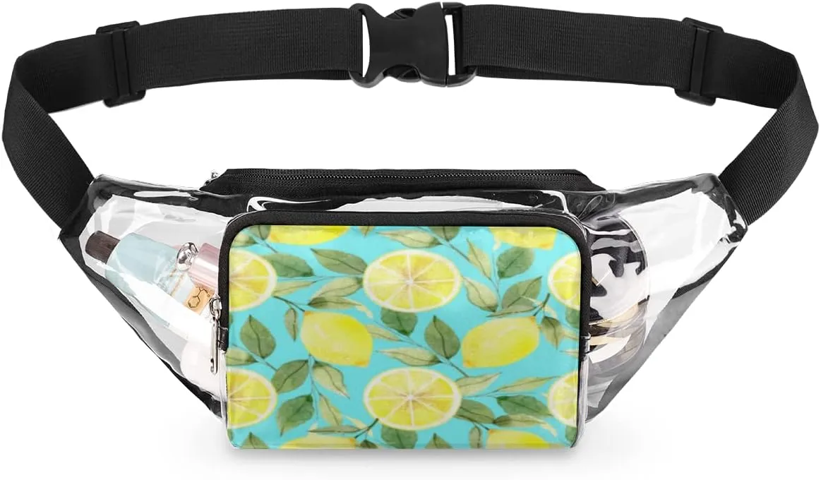 Lemon Foliage Clear Fanny Pack Stadium Approved Adjustable Clear Belt Bag Cute Waist Bags for Women Men Travel Sports Events Hiking Concerts