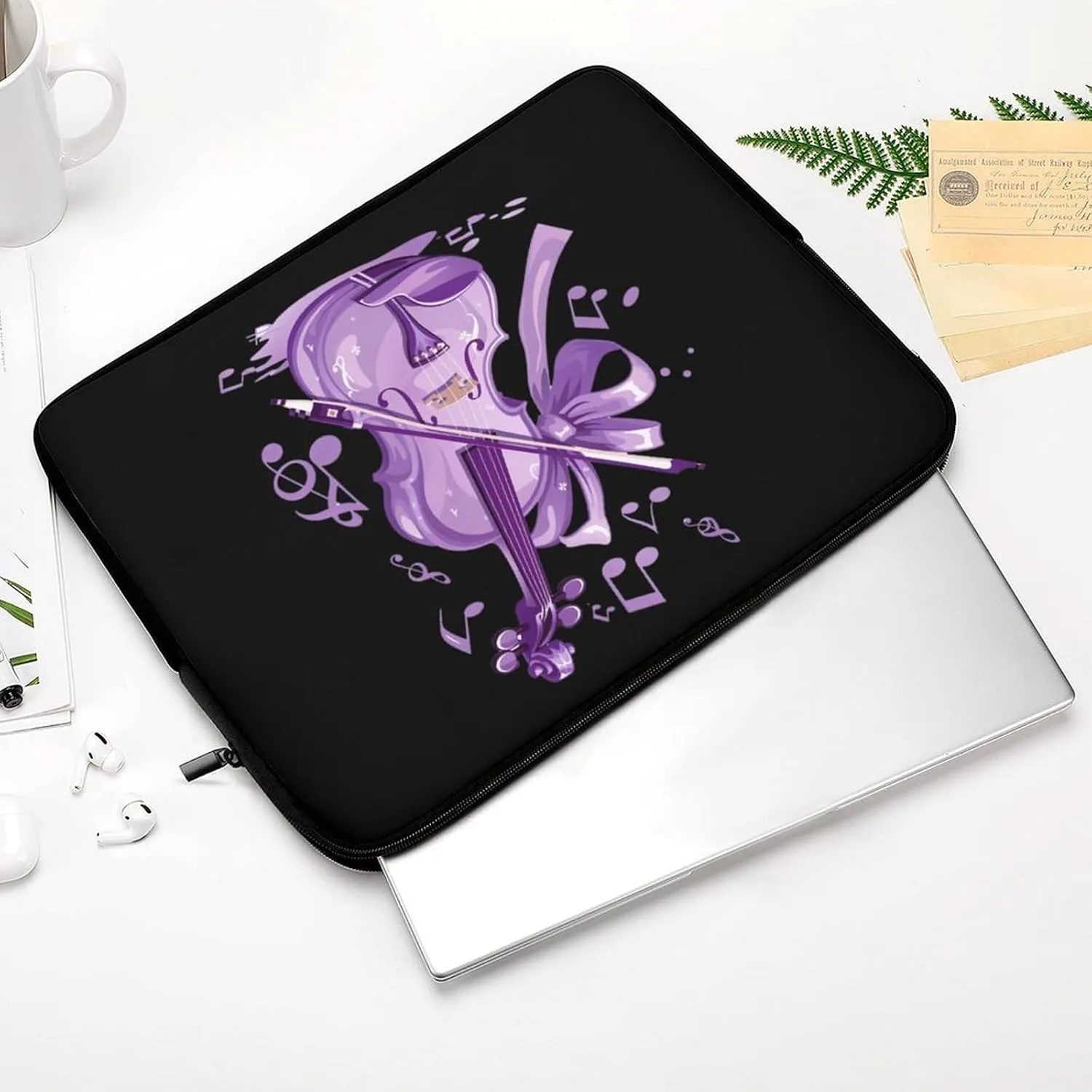 Lilac Violin Laptop Sleeve Case Protective Computer Bag Carrying Briefcase for Men Women 15inch
