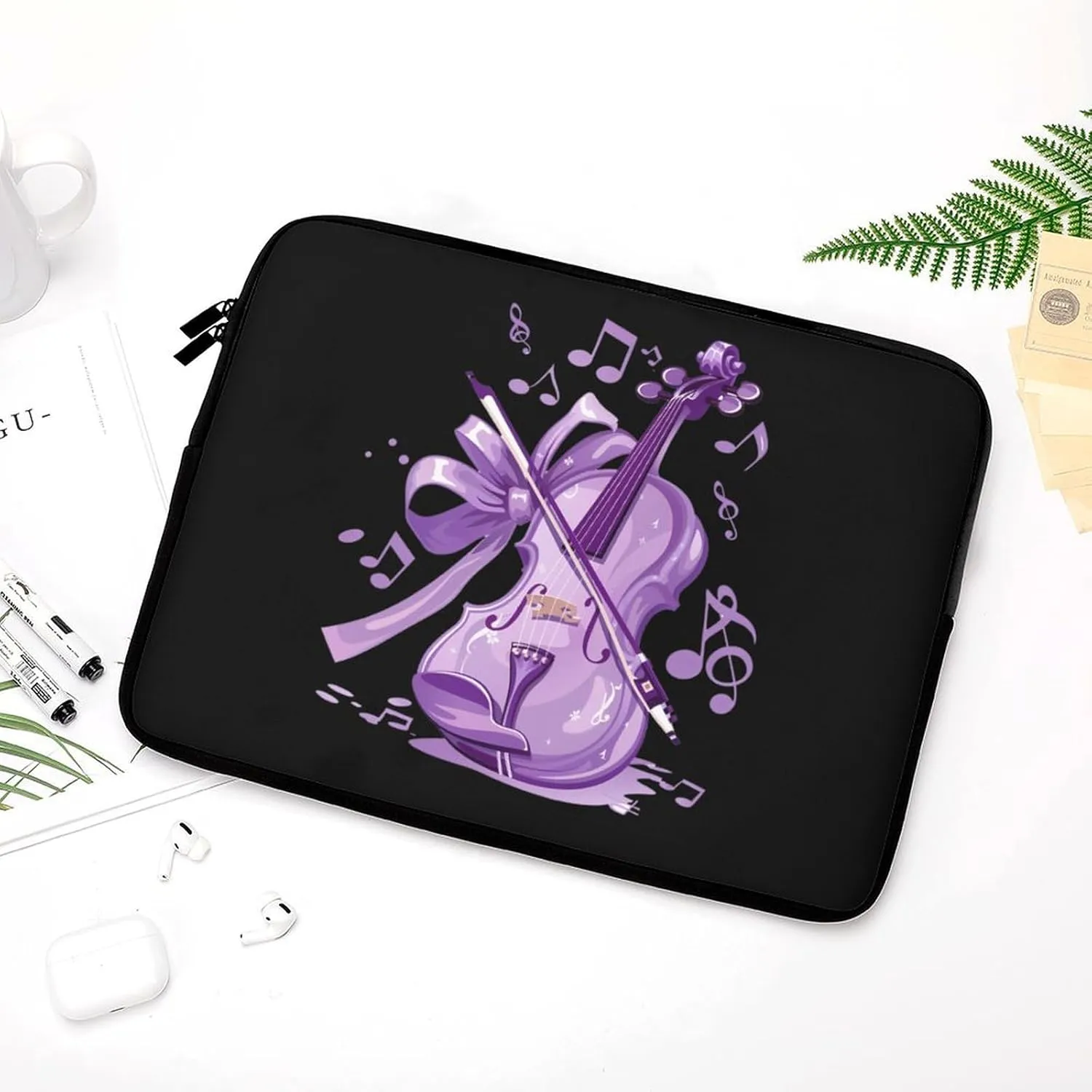 Lilac Violin Laptop Sleeve Case Protective Computer Bag Carrying Briefcase for Men Women 15inch