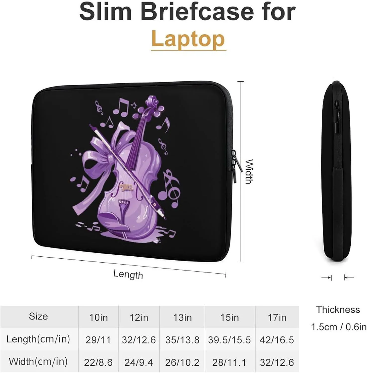 Lilac Violin Laptop Sleeve Case Protective Computer Bag Carrying Briefcase for Men Women 15inch