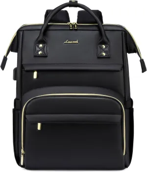 LOVEVOOK Leather Laptop Backpack for Women 18 inch,Travel Backpack Purse Nurse Teacher Backpack Computer Laptop Bag,Professional College Business Work Bags Carry On Backpack with USB Port,Black
