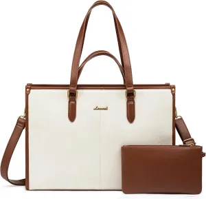 LOVEVOOK Women's Laptop Tote with Clutch, Vintage Leather Work Bag for Business or Office Use