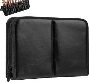 Makeup Brush Organizer Bag, Portable Standing Makeup Brushes Holder Travel Case, Professional Cosmetic Brush Holder Bag Foldable Beauty Brush Pouch Case for Men Women Artist Gift (Black)