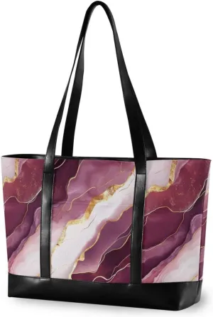 Marble Burgundy White professional tote bag laptop with zipper bag for women work for travel with mom cartera para laptop de mujer