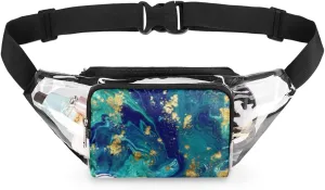 Marble Gold And Cyan Clear Fanny Pack Stadium Approved Adjustable Clear Belt Bag Cute Waist Bags for Women Men Travel Sports Events Hiking Concerts