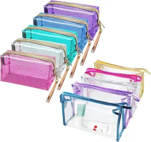 Meetory 5 Pcs Clear Waterproof Cosmetic Bag with Zipper, PVC Transparent Plastic Makeup Organizing Bags Travel Toiletry Pouch for Bathroom, Vacation and Organizing
