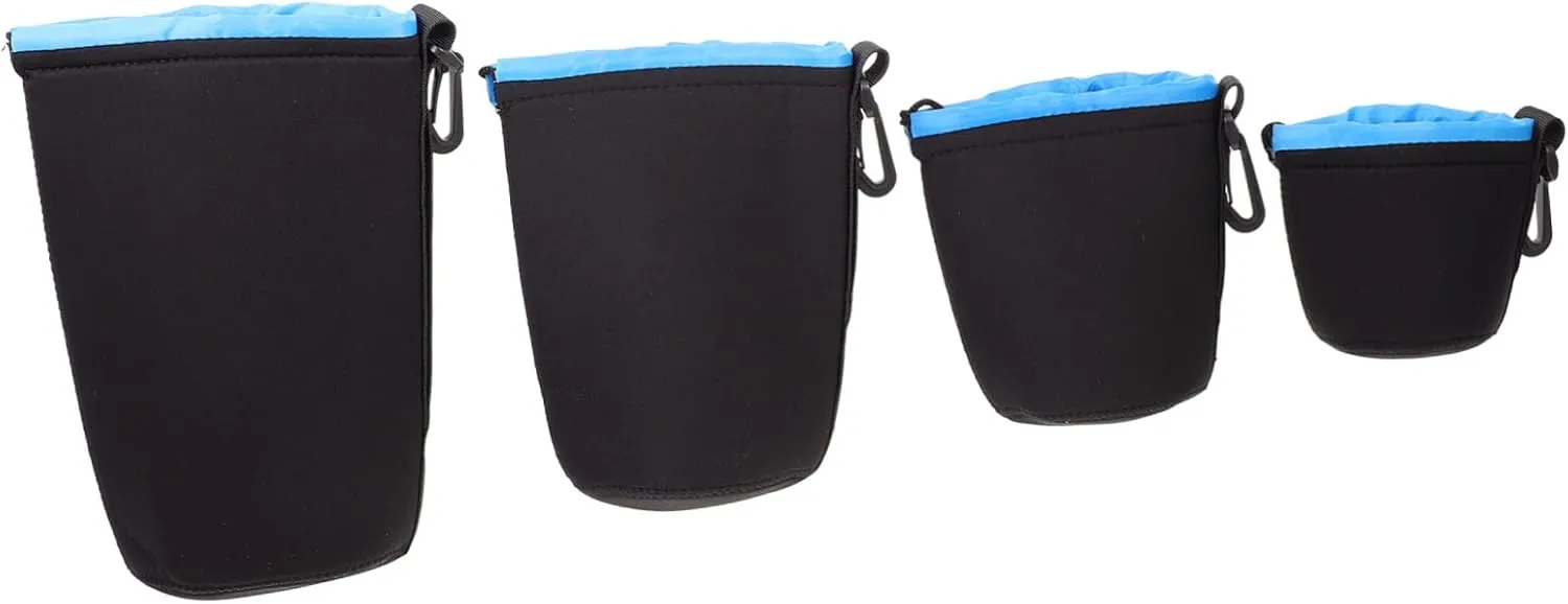 MERRYHAPY 4Pcs Neoprene Lens Pouch Camera Lens Bag for with Easy Drawstring Closure Protective Storage for All Lens