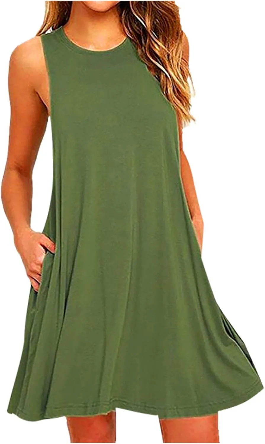 Midi Dresses for Women 2024 Casual Summer Crew Neck Sleeveless Tank Dress Beach Outfits Sexy Bohemian Sundress
